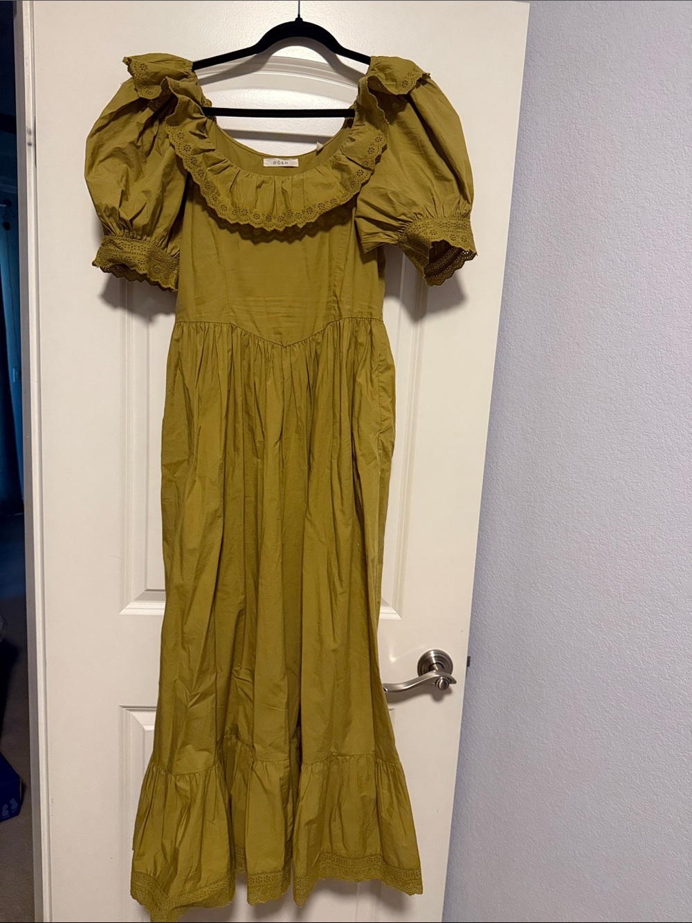 Doen Olive Green Maxi Dress with Puff Sleeves
